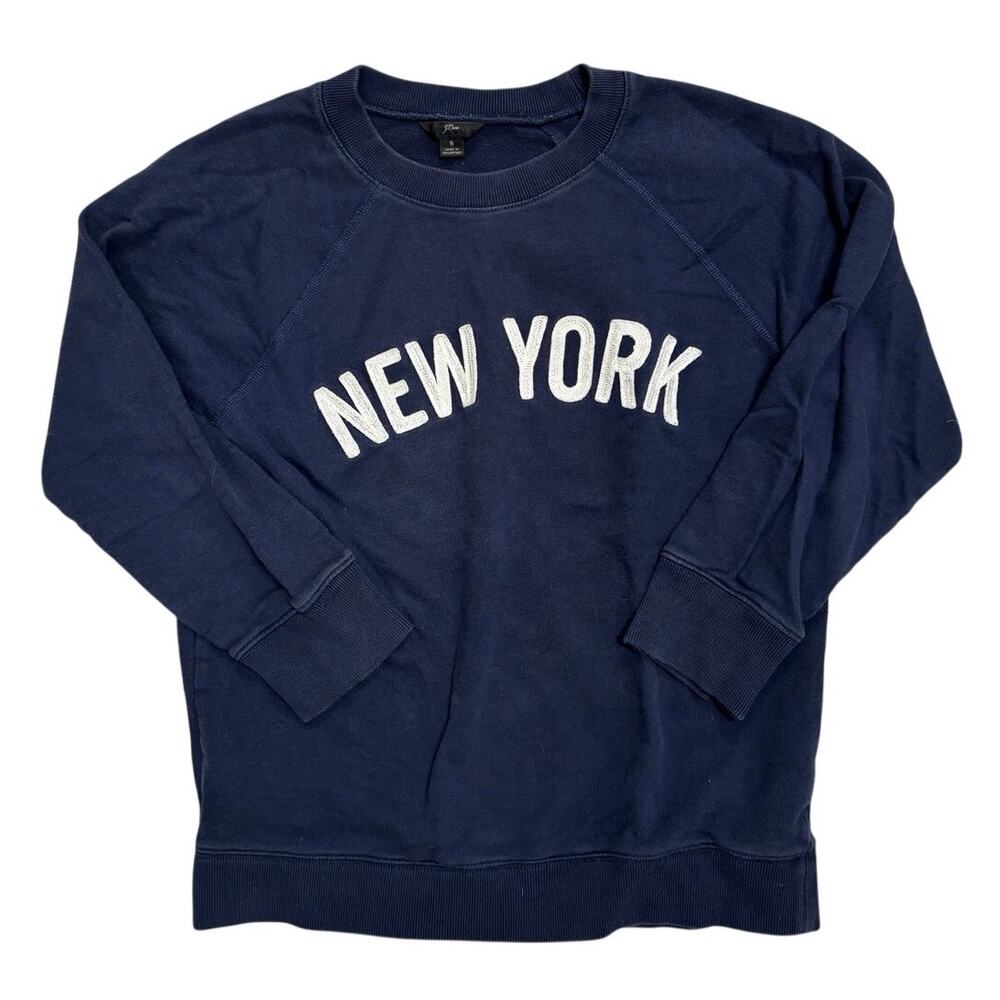 ✨ J.Crew New York Sweatshirt 3/4 Sleeve 💙 Navy Graphic Pullover • Size S